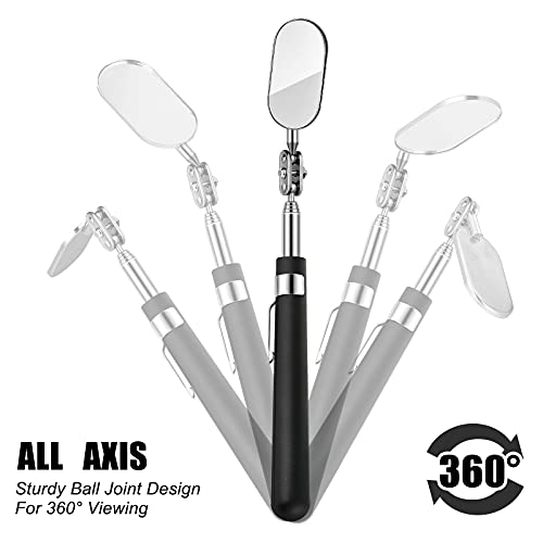 3 Pieces Telescoping Inspection Mirror Round Square Mirror Inspection Tool for Checking Vehicle, Observing Eyelashes Mouth and Other Small Parts(Extended, with Light, Oval Style) - style: Extended, With Light, Oval