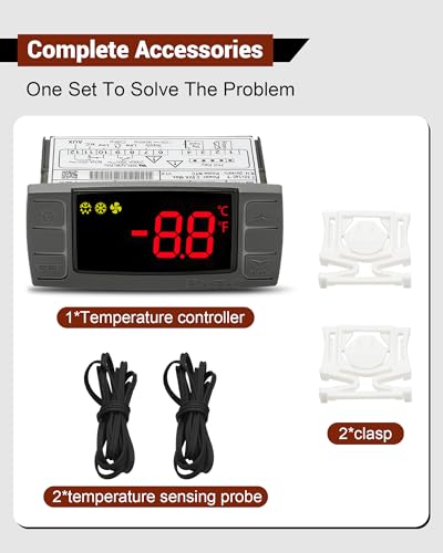 W0302186 Controller Replace for Dixell XR03CX-4N0F1 Temperature Controller, Fit for 120V Commercial Refrigerators/Freezer, with Temperature Sensor Probes & Clasp - size: XR03CX-4N0F1