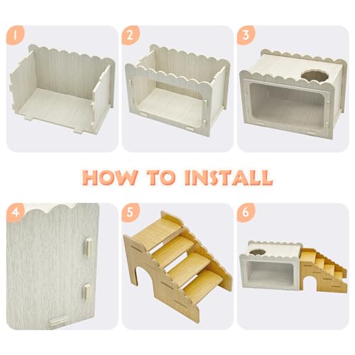 Fhiny Hamster Hideout Wooden Chamber with Climbing Ladder, Visible Hamster Digging Box with Acrylic Transparent Board Gerbil Platform Exploring House Habitat Decor for Dwarf Hamsters Gerbils Mice - size: 1-Chamber Digging Box with Ladder