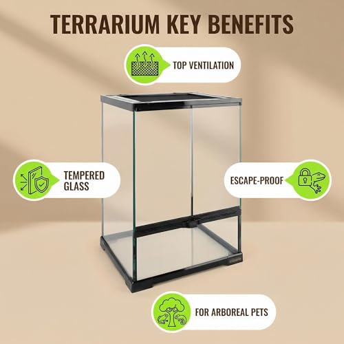 11 Gallon Reptile Glass Tank Vertical Terrarium 12"x12"x18" Habitat Enclosure with Front Openning Door and Top Screen Ventilation for Geckos, Snakes,Tree Frogs,Chameleon - size: 12x12x18 inch