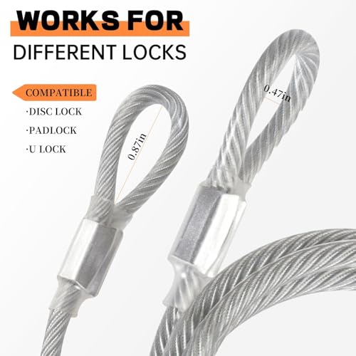 3/16 Inch (5mm) Security Cable with Loops, Weatherproof Vinyl Coated Steel Cable for Indoor & Outdoor Use (Transparent, 3FT) - color: Transparent, size: 3FT