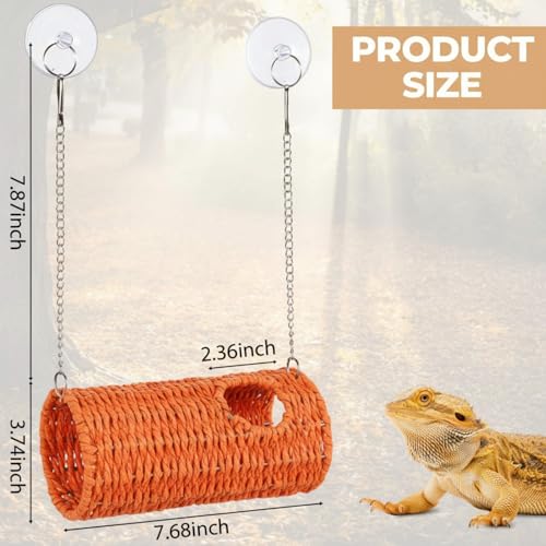 CroBlissful Bearded Dragon Tank Accessories Toys Reptile Hide Hollow Cave Hideout with Suction Cup and Chain Gecko Hide Reptile Tank Decor for Lizard Snake Hermit Crab(Long Cylindrical,Orange) - color: Orange, style: Long Cylindrical