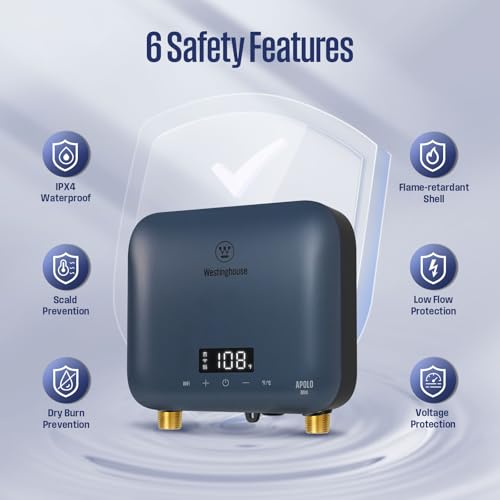 Westinghouse 8kW Tankless Water Heater Electric, Low Watt 240V, Smart WiFi | Instant Hot Water Heater, Under Sink Water Heater Electric, Compatible with Alexa & Google Home, Apolo Mini, Deep Blue - color: Deep Blue 8