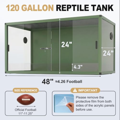 120 Gallon Reptile Tank, 48"x24"x24" Front Opening Reptile Terrarium, Green | Aluminum Frame Reptile Enclosure with Lock, Tempered Sliding Glass Doors, Screen Top, Bearded Dragon Tank for Ball Python - color: Green, size: 120 Gallon