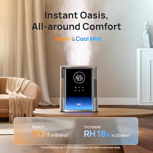 DREO 8L Smart Humidifier Large Room, 80H Runtime, Warm & Cool Mist, HM717S | Up to 600ft², Precise Humidity Control, 1500+RGB Light, 28dB, Humidifiers for Bedroom, Plants, Baby, Supports APP/Voice/Alexa - color: Silver