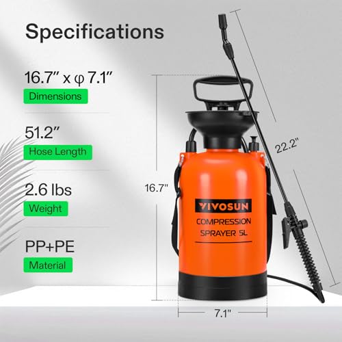VIVOSUN 1.35-Gallon Pump Pressure Sprayer | Lawn & Garden Water Sprayer with Adjustable Shoulder Strap, for Spraying Plants, Garden Watering and Household Cleaning - color: Orange, size: 1.35 Gallons