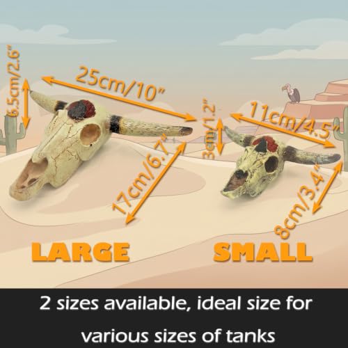 Fish Aquarium Tank Hideout Décor Decorations Bull Skull Tank Decor Cave Animal Large Reptile Bones Snake for Desert Terrarium Ornament - color: Buffalo-large