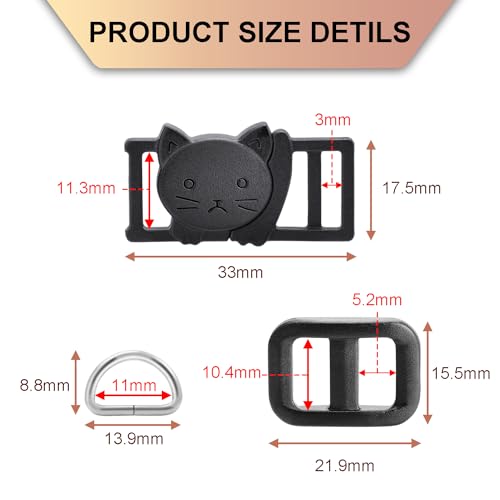 CooBigo 3/8" Breakaway Cat Collars Clasp Kit, 20 Set Break Away Lanyard Clasp Cat Safety Collar Paracord Buckles Accessories(Black)