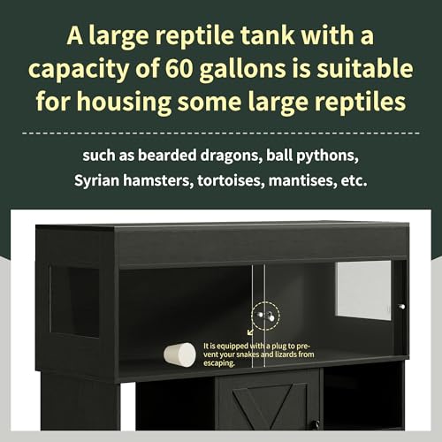 Herture 60 Gallon Reptile Tank with Stand,Reptile Enclosure with Cabinet | Snake Enclosure with Outlets,Sliding Door,Reptile Terrarium Tank Bearded Dragon Tank for Lizards,Geckos Black PX02RTB - color: Black, size: 60 Gallon