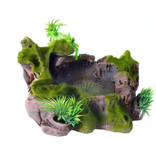 QIRMIZI Reptile Decor, Plastic Reptile Platform with Artificial Plants - Basking Habitat Decor for Lizard, Turtle, Frog, Snake