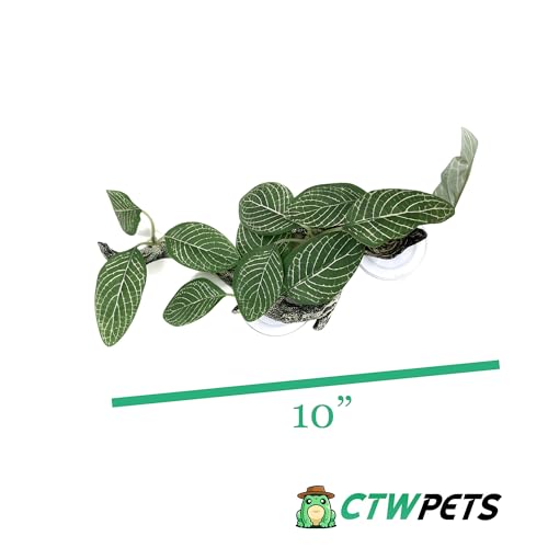 Reptile Climbing Vine 2-Pack – Resin Driftwood with Suction Cups & Bendy Ivy (Medium-Large 10") for Terrariums, Geckos, Lizards, Snakes, and Reptile Habitats (Vein Leaf) - color: Vein Leaf