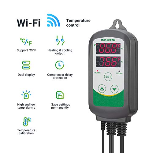 Inkbird WiFi ITC-308 Digital Temperature Controller Aquarium Thermostat for Aquarium Heater and Cooler, with Waterproof Sensor.