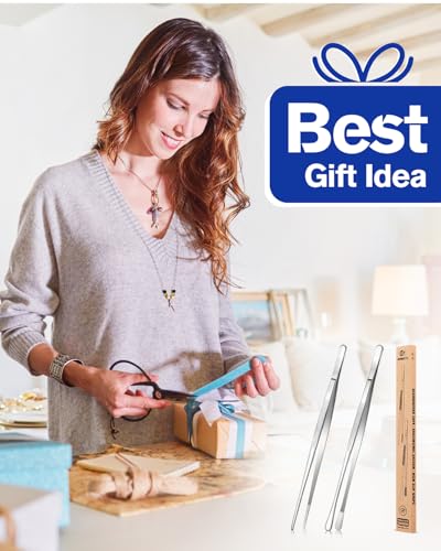 2 Pcs 12-Inch Kitchen Tweezers Fine Tweezer Tongs, Stainless Steel Professional Long Cooking Tweezers for BBQ, Sea Food, Repairing and Serving (SILVER) - color: Silver, size: 12 IN
