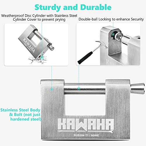 71/80KD-3SK Stainless Steel D-Shaped Heavy Duty Padlock with Key for Garage Door, Containers, Shed and Warehouse (3-1/8 inch, Keyed Different - 3 Stainless Steel Keys) - color: Keyed Different - 3 Keys, size: 3-1/8 Inch