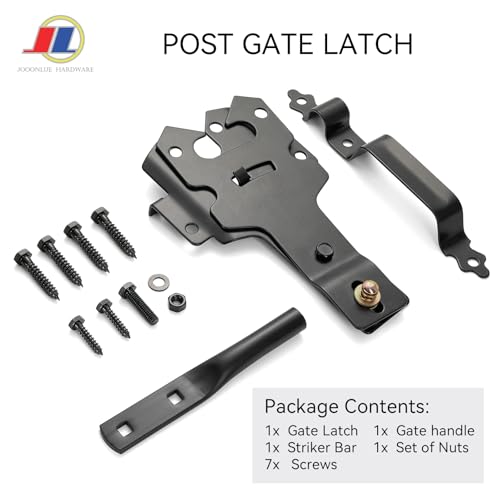 Gate Latch Set, Gate Handle & Latch, Heavy Duty, Black | Modern black gate latch set with handle for wooden fences and outdoor gates; heavy duty anti-rust hardware for yard and farm. - size: Modern Door Post