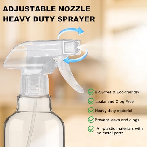 16.9oz Glass Spray Bottles 2 Pack,Mist/Stream Spraying | Adjustable Refillable Containers for Hair Care, Cleaning Solutions, Plants, Essential Oils - color: Clear, size: 16.9oz