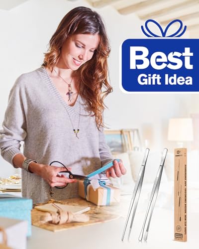 2 Pcs 10-Inch Kitchen Tweezers Fine Tweezer Tongs, Stainless Steel Professional Long Cooking Tweezers for BBQ, Sea Food, Repairing and Serving (SILVER) - color: Silver, size: 10 IN