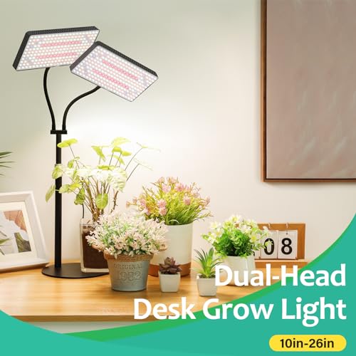 LBW Desk Grow Lights for Indoor Plants, 428 LEDs Full Spectrum Plant Light | 2-Head Tabletop Grow Light, 3/6/12H Auto Timer, 6 Brightness Levels,10-26" Height Adjustable, 3 Light Control Modes - size: 2-Head