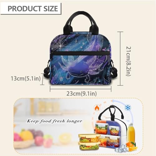 Cool Axolotl Lunch Box for Boys Lunch Bag Picnic Reptiles Insulated Lunch Bag Portable Lunch Tote Bag with Lunch Box Shoulder Straps Student Lunchbox Reusable Lunchbag - color: Cool Axolotl
