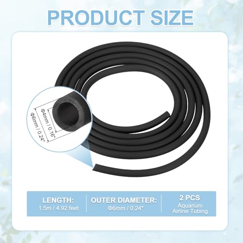 Aquarium Airline Tubing, 5/32"(4mm) ID x 1/4"(6mm) OD 4.9ft PVC Flexible Tube, (2Pcs, Black), Intended for Fish Tank Air Pump/Aquarium/Garden/Terrarium Pond - color: Black