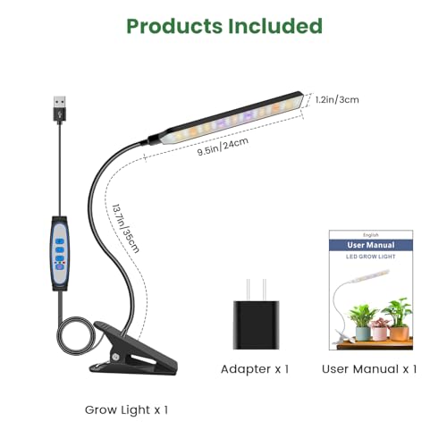 Kullsinss Clip-on Plant Lights for Indoor Growing, 57 LEDs 10W Grow Light | Full Spectrum Grow Lamp with Timer & Dimmable, Black Gooseneck Plant Lamp for Seed Starting, Succulents, Seedlings - size: 1 Head-Black