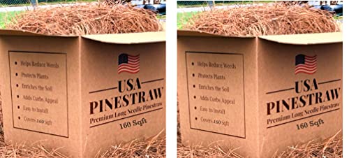 Long Needle Pine Straw Mulch - 160 Sqft Coverage 2 Set - Premium USA Harvested PineStraw for Landscaping, Weed Control, Moisture Retention & Erosion Control - USA Pinestraw - size: Pine Needle Mulch - Covers 160 Sqft 2 set
