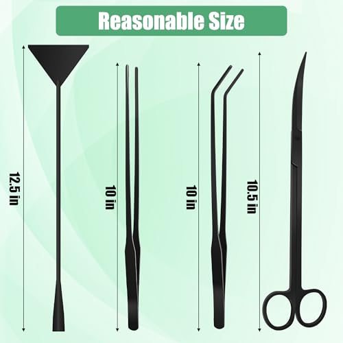 Aquarium Aquascape Tools Kit, 4 in 1 Anti-Rust Aquatic Plant Aquascaping Tool Stainless Steel Black Tweezers Scissors Spatula for Aquarium Tank Clean Fish Tank Aquascape Tools Sets (Black) - color: Black