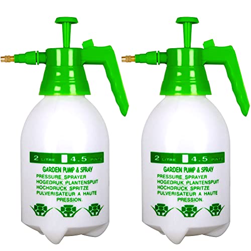 2 Pcs Garden Pressure Sprayer, 2-Liter Pump Water Sprayer Bottle Portable One-Hand Grip for General Use Washing Cleaning (Green) - color: Green-2 set