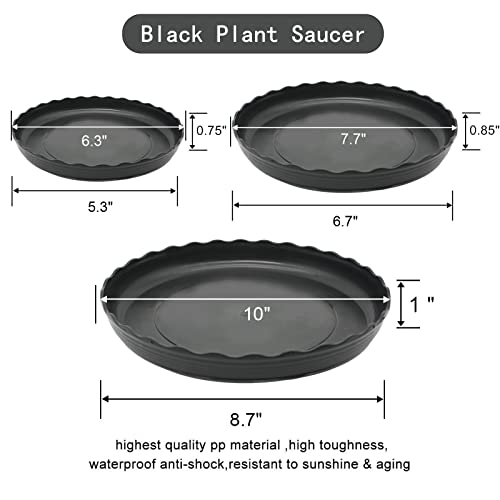 12Pcs Plant Saucer, 6 8 10 Inch Durable Plastic Plant Tray, Black Round Plant Pot Saucers, Drip Tray for Indoor and Outdoor Garden - color: Black (6" 8" 10")