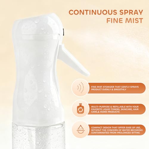 AMOMELA 2Pcs Continuous Spray Bottle For Hair,Ultra Fine Refillable Water Mister for Hair Styling, Plants, Cleaning, Salon, Misting & Skin Care(200ml/6.8oz Clear) (200ML 2PACK) - size: 6.8 Ounces