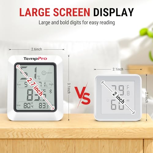 TempPro TempAir Bluetooth Hygrometer Thermometer for Greenhouse Up to 260ft | Room Indoor Thermometer Humidity Monitor, Humidity Meter Temperature Sensor with 2-Year Data Export&Large Backlit Screen, 2PC - size: Bluetooth