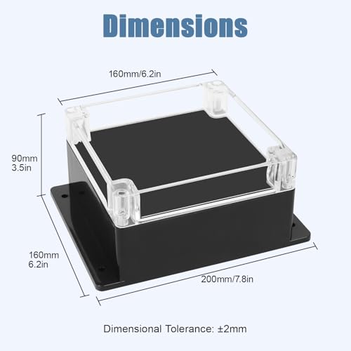 Project Box IP65 Waterproof ABS Plastic Electrical Junction Box with Clear Cover Enclosure with Fixed Ear, Black 6.1"x 6.1"x 3.4"(160x160x90mm)(Pack of 1) - color: 1 pack, size: 6.1"x 6.1"x 3.4"