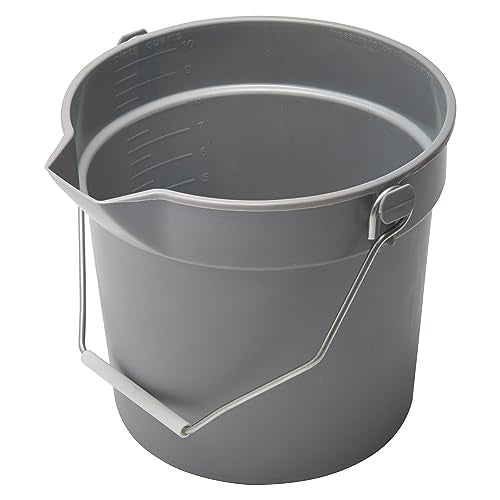Winco 10 qt Gray Heavy-Duty Plastic Bucket/Utility Pail with Pour Spout | Dishwasher safe, BPA-free, Heavy-duty, Drip-free pour spout, Capacity markings