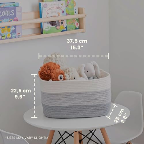 OrganiHaus Cotton Rope Baskets for Shelves, Set of 3, 15x9x10 | Handwoven; a toy bin and organizer for towels, books, or blankets; fits nursery, playroom, or bedroom decor - color: 3-toned Gray