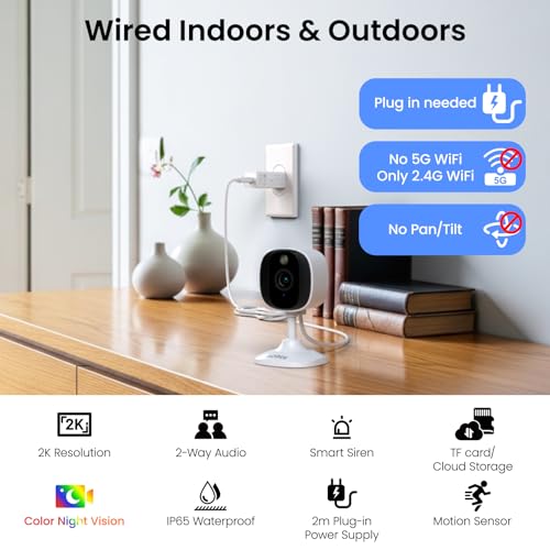 AOQEE 2K Security Camera for Indoor/Outdoor, Color Nigth Vision, C1 3Pack | Plug-in Cameras for Home Security with Siren, AI Detection, Instant Motion Alert, White Light, 24/7 TF Card & Cloud Recording - style: C1-White-3pack-2.4G