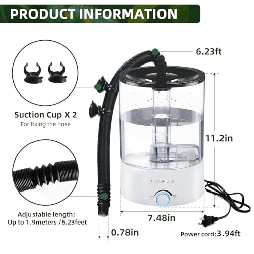 COOSPIDER Base CRH-400B Top Fill Reptile Humidifier, Reptile Fogger Tank Humidifier Accessories, Reptile Misting System Replacement for Reptiles Amphibians Herps Vivarium - color: 400B-White-Base