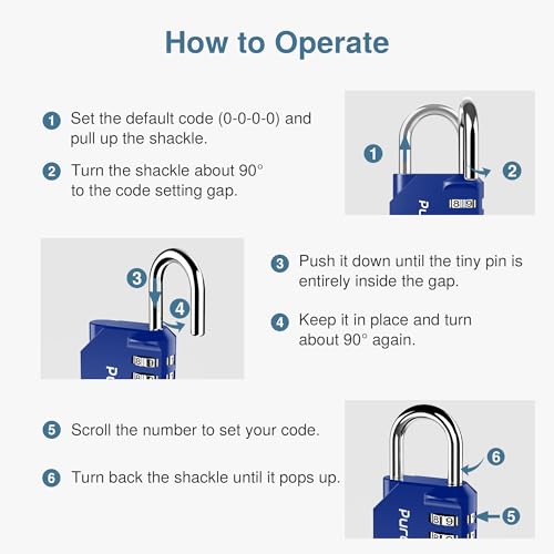 Puroma 1 Pack Combination Lock Locker 4 Digits Combo Padlock Gym Blue | For School Gate Fence Toolbox Hasp Storage, Outdoor, Resettable, Weatherproof, Side Window, Crack Cut Resist, Hardened Steel - color: Blue