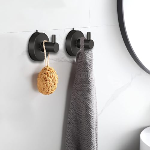DGYB Black Suction Cup Hooks for Shower Set of 4 Bathroom Towel Hooks for Wall SUS 304 Stainless Steel Vacuum Hooks for Loofah 15 LB Glass Shower Door Hook - color: 4 Pack-Matte Black