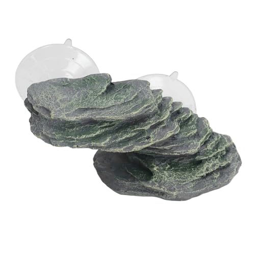 Turtle Basking Platform with Suction Cup, Tank Resin Climbing Ramp Rock | Aquarium Resting Terrace for Baby Tortoise, Terrapin, Lizard, Frogs, Newts, Reptile Stone Dock Ornament
