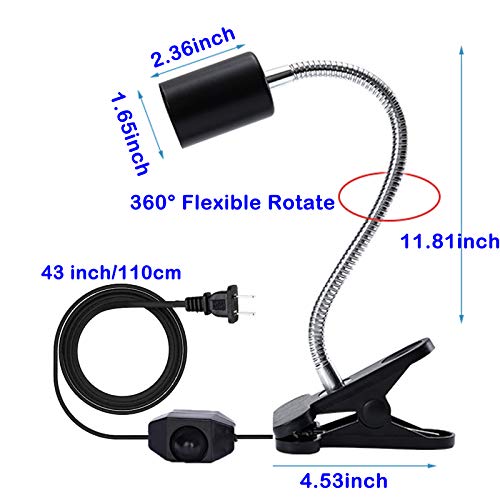 75W Reptile Heat Lamp, Turtle Heating Light UVA UVB Temperature Adjustable 360°Rotatable Clip Basking Lamp for Amphibian Reptile Turtle Lizard Snake (Heat Light with 2pcs 75W Bulb) - size: Heat light with 2pcs 75W Bulb