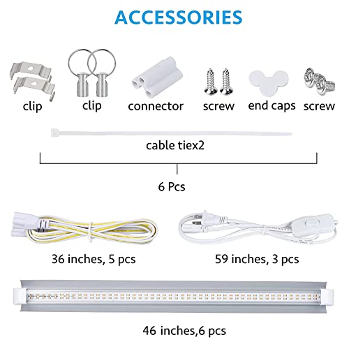 Grow Light for Indoor Plants, 4ft T8, 270W (6 x 45W), Super Bright Full Spectrum Sunlight LED Grow Lights, 6-Pack - size: 4FT-6pack