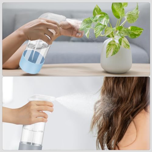 Worldgsb 2 Pack Glass Spray Bottles with Silicone Sleeve, 16 oz Empty Refillable Containers with Adjustable Spray Nozzles, Spray Bottles for Hair, Cleaning Solutions and Plants Blue&Grey - color: Blue&Grey
