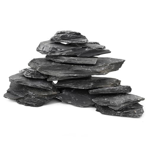 Unocho Aquarium Rocks 5lb Natural Slate Stone for Aquascaping Reptile Basking Platforms Terrariums Vivariums Paludariums Bonsai Miniature Fairy Gardens(2-4 inches) - size: 5LB(2-4 inches)