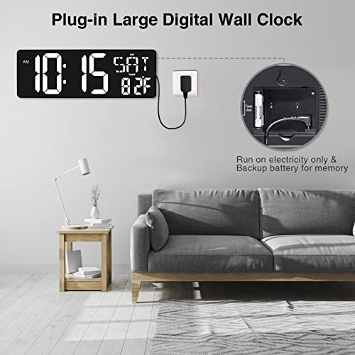 XREXS 17.2 Inch Large Digital Wall Clock with Remote Control | LED Large Display Count Up & Down Timer, Adjustable Brightness Alarm Clock with Temperature for Living Room, Home, Gym - color: White