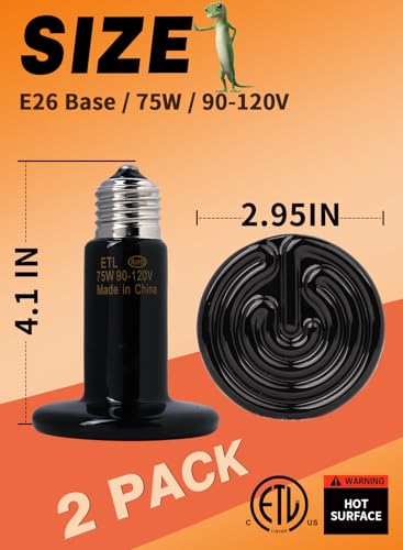 2 Pack 75W Infrared Ceramic Heat Lamp,Black Reptile Emitter Bulb for Pet Coop Heater Chicken Lizard Turtle Brooder Aquarium Snake, No Harm No Light, ETL Listed - color: Black-75w