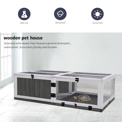 Tortoise Enclosure Indoor Wooden Bunny Cage Snake Enclosure Reptile Terrarium Indoor Hamster Cage with Tray Extra Large Tortoises Habitat(67719)