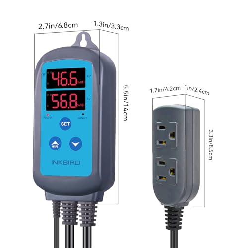 Inkbird Digital Wi-Fi Humidity Controller IHC-200 Dual Outlet Pre-Wired Humidistat for Mushroom Growing Curing Meat Reptile Greenhouse Support Humidifier Dehumidifier Fan iOS&Andriod.