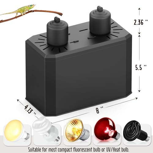 Reptile Dual Light Fixture 2 in 1 Deep Dome Lamp Hood, Reptile Heat Lighting Lamp Fixture with Individual On/Off for Reptile Glass Terrariums Suitable UVB UVA Bulb (S) - size: S