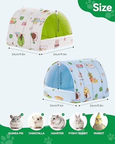 2 Pcs Guinea Pig Hideout Guinea Pig House,Washable Hamster Hideout Small Animal Cage Accessories for Mouse Chinchillas Hamsters Hedgehogs Ferrets Bearded Dragons and Rats - color: Beige+Blue, size: 9.4*9.4in