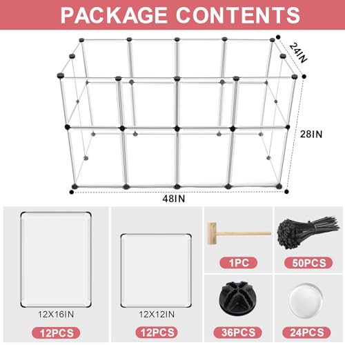 24 Panels Portable Small Animals Playpen,48"x 24"x 28" Transparent Pet Playpen,Portable Plastic Enclosure,Puppy Play Pen for Indoors Outdoor Pet Fence for Guinea Pigs,Bunny,Ferrets,Hamsters,Hedgehogs | Portable Puppy Play Pen for Indoors Outdoor Pet Fence